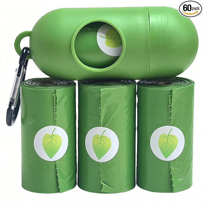 Biodegradable Lavender Scented Dog Poop Bags - 4 Rolls (60 Count) with Dispenser & Keychain, Leak-Proof Eco Friendly Waste Bags for Dogs