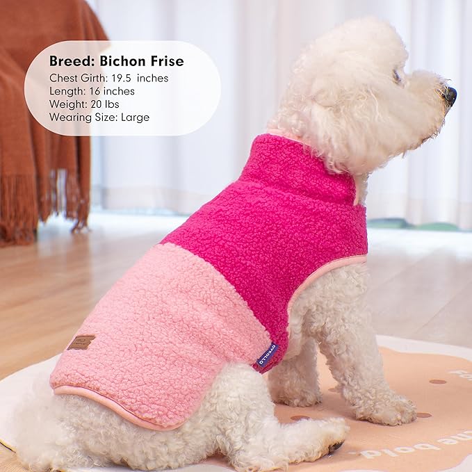 cyeollo Warm Dog Coat Sherpa Dog Winter Coat, Reversible Fleece Dogs Jackets Sweater Vest for Small Medium Dogs Male with Leash Hole, Soft Cold Weather Pet Clothes, Rose Red XL
