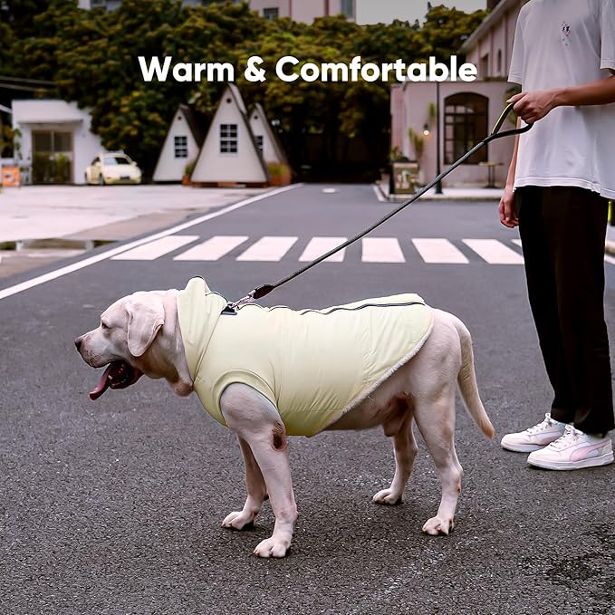 Fleece Lining Dog Hoodie with Harness Built in,Extra Warm Small Dog Jacket in Winter Puppy Coats with Hooded,Light Yellow S