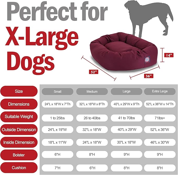 Majestic Pet 52 Inch Bagel Calming Dog Bed Washable – Cozy Soft Round Dog Bed with Spine Support for Dogs to Rest their Head - fluffy donut dog bed 52x35x11 (Inch) - Round Pet Bed X-Large – Burgundy