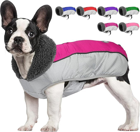 Dog Coat, Waterproof Ripstop Dog Winter Jacket with Leash Hole, Reflective Adjustable Warm Pet Fleece Snow Sweater for Small Medium Large Dogs - Rosy Red, 2XL