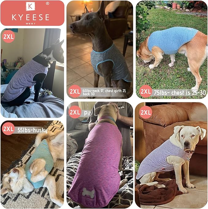 KYEESE 2 Pack Dog Shirts Quick Dry Soft Stretchy Dog T-Shirts with Reflective Label Tank Top Sleeveless Vest Pet Clothes for Small Medium Dogs, XX-Large, Grey+Hotpink