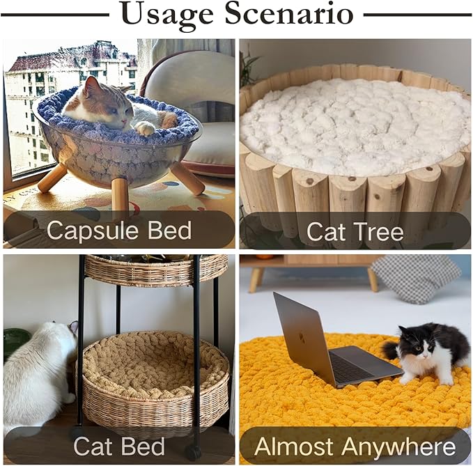 Cat Knitted Bed Mat, Extra-Soft Washable Warm Round Pads Cushions for Indoor Kittens, Cat Trees Towers, Perfect for Kneading and Sleeping (Blue,X-Large)