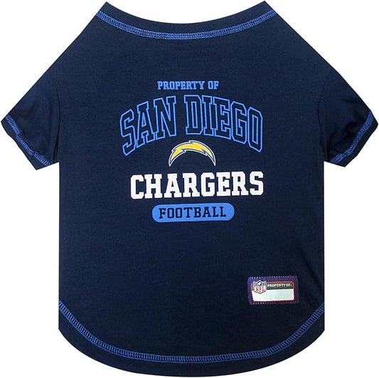NFL Los Angeles Chargers Dog T-shirt Medium. - Licensed Shirt for Pets Team Colored with Team Logos- Premium Stretchable Materials for the comfort of your Dog & Cat