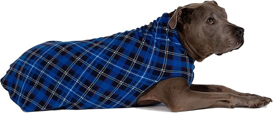 Goldpaw Stretchy Fleece Jacket for Small Dogs - Super Soft, Warm Dog Sweater - Pet Sweater Vest for Fall and Winter - Canine Clothes Made in The USA - Machine Washable - Blue Plaid - Size 18