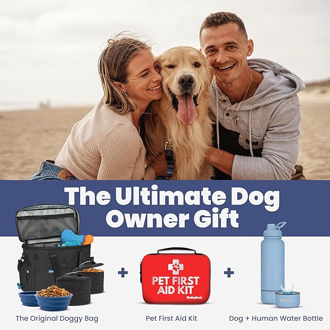 The Original Doggy Bag™ - Complete Dog Travel Bag for Supplies with 2 BPA-Free Travel Dog Bowls & 2 Pet Food Containers - Traveling Kit for Road Trip, Camping, Weekend Away or Doggy Gift - Charcoal