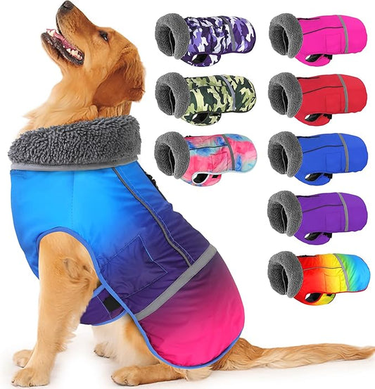 Dogcheer Warm Dog Coat, Waterproof Dog Winter Jacket Christmas Puppy Cold Weather Coats with Buckle, Reflective Adjustable Pet Snow Jacket for Small Medium Large Dogs - Gradient Blue-red, L