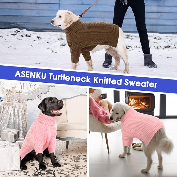 ASENKU Dog Sweater, Dog Sweaters for Medium Dogs, Warm Pullover Doggie KnitTurtleneck Warm Clothes for French Bulldog, Boston Terrier（Coffee, L）