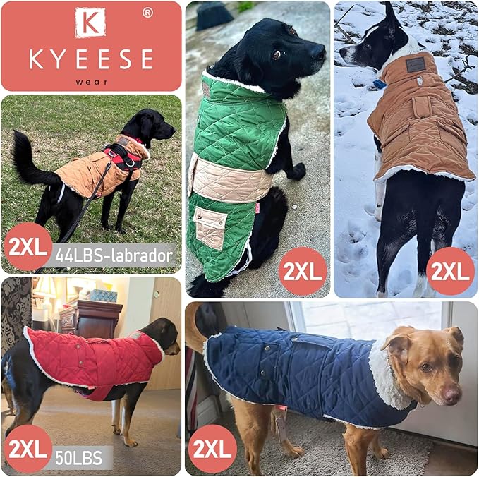 KYEESE Dog Coat Windproof Pet Sweater with Waterproof Pets Clothes for Cold Weather Thick Dog Coats for Medium Dogs Warm Pet Winter Puffer Coat with Leash Hole Soft Dogs Jacket with Pocket