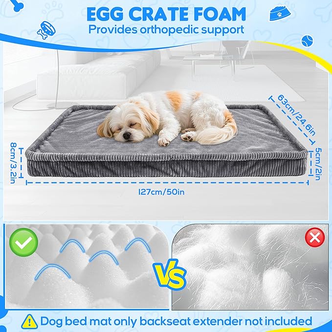 Loiion Dog Car Bed, Non-Slip Backseat Extender Pet Mat, Removable Washable Dog Bed for SUVs, Sedans & Trucks, Anti-Slip Travel Bed for Dogs, Easy Clean & Scratch-Proof & Comfort (50"x24.6")