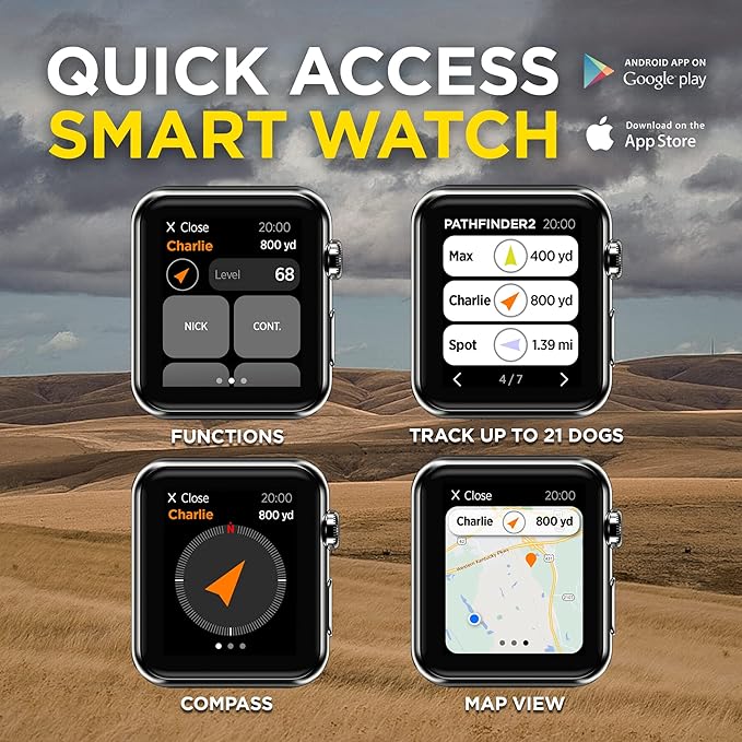 Dogtra Pathfinder 2 GPS Tracker e Collar + Add-on Receiver Black | 9 Mile, LED Light, No Monthly Fees, Free App, Waterproof, Smartwatch Control, Satellite Tracking, Multiple Dogs, Smartphone Required
