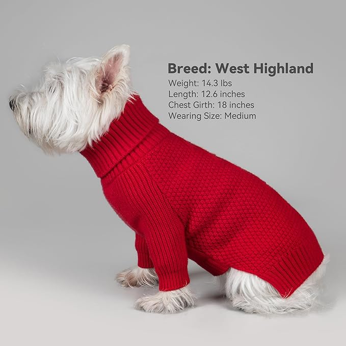 cyeollo Dog Sweaters for Small Dogs Boy, Pullover Turtleneck for Dogs Female, Knitted Doggy Fall Winter Warm Cold Weather Dog Clothes Apparel with Sleeves, Red L