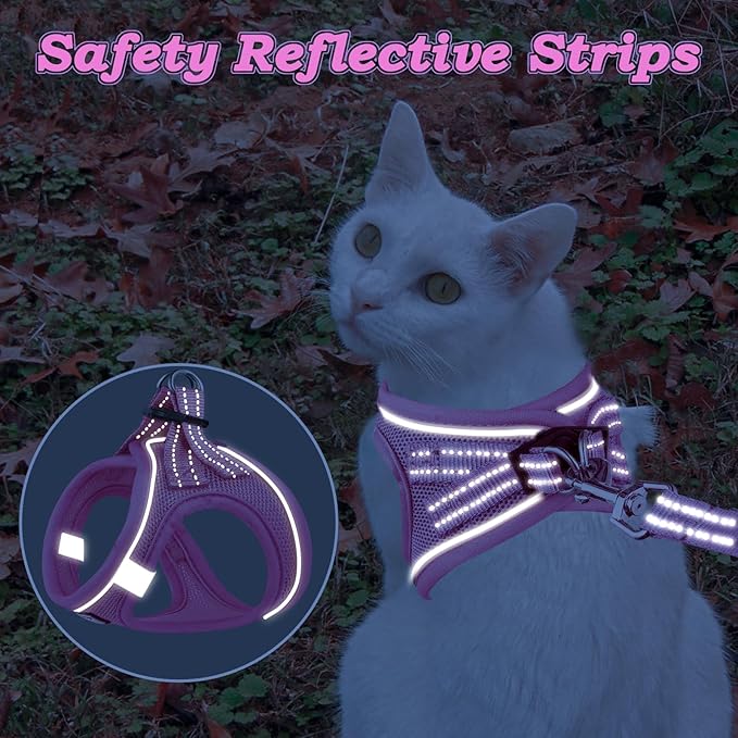 Cat Harness and Leash for Walking Escape Proof, Adjustable Kitten Vest Harness Reflective Soft Mesh Puppy Harness for Outdoor, Comfort Fit, Easy to Control (NPink, M)