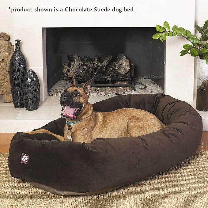 Majestic Pet 52 Inch Suede Calming Dog Bed Washable 52x35x11 (Inch) – Cozy Soft Round Donut Dog Bed with Spine Support for Dogs to Rest Their Head - Pet Bed X- Large – Gray