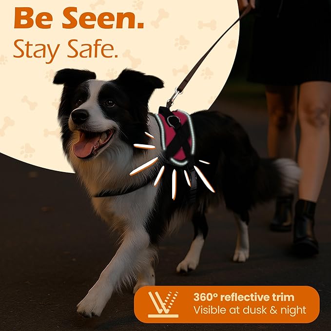 Bark Appeal Pink No-Pull Dog Harness for XS to Small Sized Pets – Adjustable, Reflective Vest with 3 Leash Clips for Added Control, Easy Walks & Training – Small