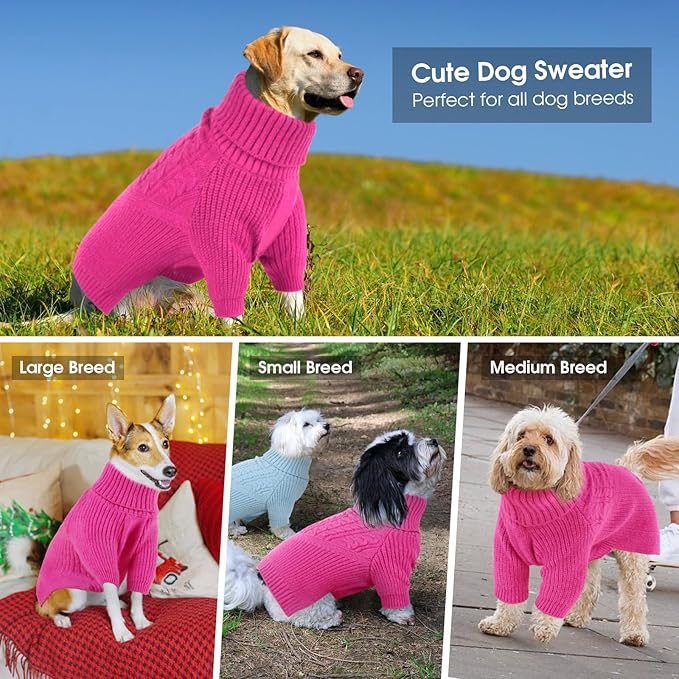 Queenmore XXL Dog Sweater, Dog Sweaters for Large Dogs Girl or Boy, Dog Christmas Sweaters XXL, Winter Big Dog Sweatshirt Knitwear, Pet Chunky Warm Coat for Small Medium Size Dogs, Fuchsia XXL