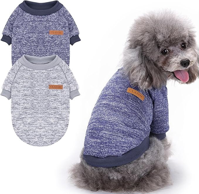 2 Pieces Pet Dog Classic Knitwear Sweater, Fleece Coat for Small,Medium Dogs,Warm Pet Dog Cat Clothes,Soft Puppy Customes for Chihuahua Yorkshire Tzu (Grey Navy,M)