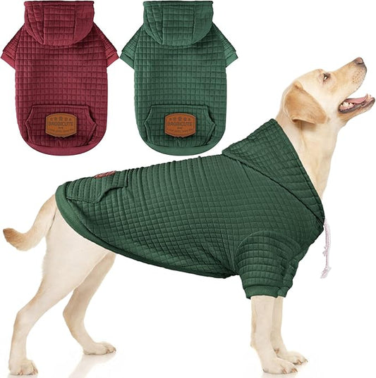 2 Pack Dog Hoodie Sweaters for Small Medium Dogs Warm Dog Clothes for Large Dogs Soft Waffle-Like Laminated Sweatshirt Bulldog (Dark Green+Wine Red, XXL (Back: 26",Chest: 34.5", Neck: 25"))