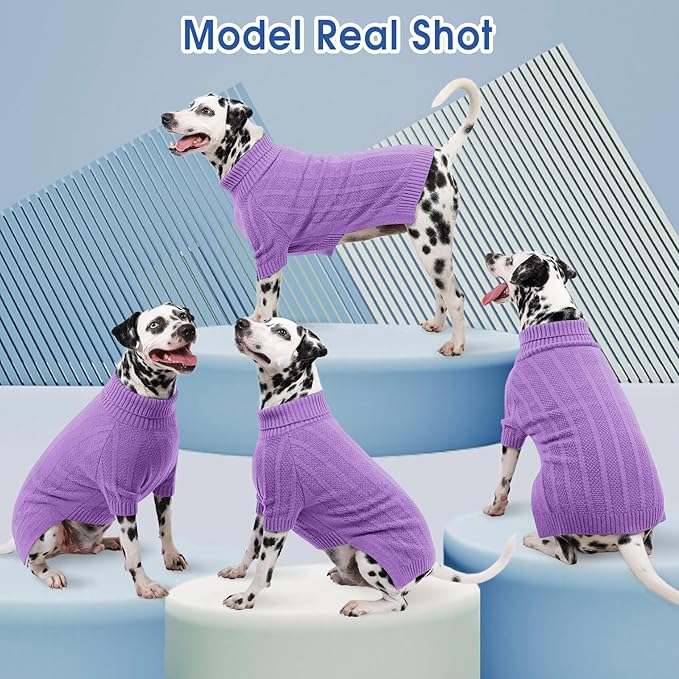 Queenmore XXL Dog Sweater,Large Dog Sweaters for Dogs Girls Boys,Xmas Turtleneck Pullover Pet Sweaters for Large Dogs,Cold Weather Doggie Sweatshirt Knitwear for Golden Retriever,Labrador(Purple,XXL)