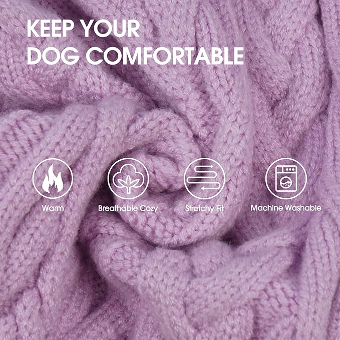 IECOii Girl XXXL Dog Sweater Dress, Girl Dog Sweaters for Extra Large Dogs Turleneck, Purple,XXXLarge, Thermal Warm Knitwear with Leash Hole, Adorable Cable Knit Sweater for Christmas & Thanksgiving