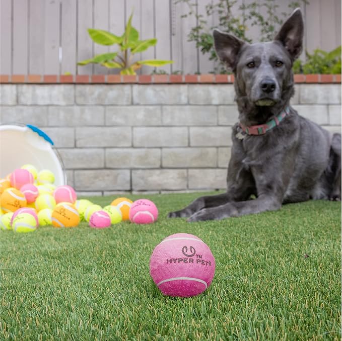 Hyper Pet Tennis Balls for Dogs (Safe Dog Tennis Ball for Exercise and Training, Interactive Toys work with Hyper Pet K9 Kannon K2 Launcher - 4 Pack 2.5" Pink