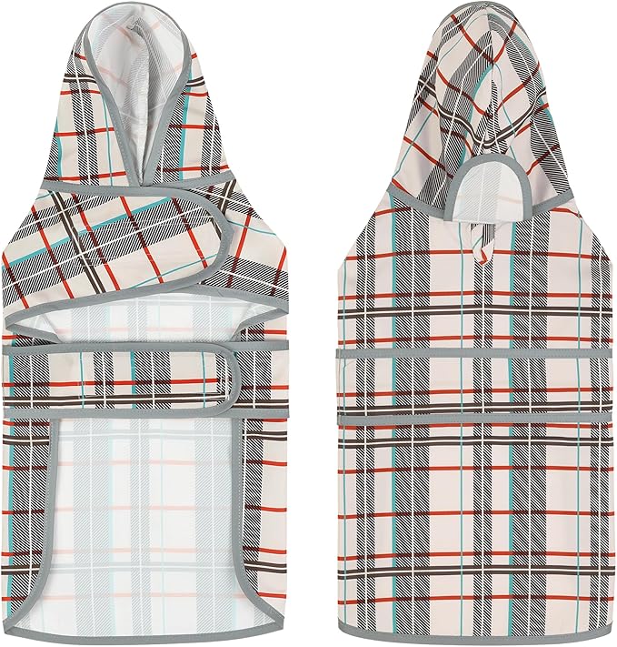 Dog Raincoat for Medium Dogs Waterproof Hooded Rain Jacket with Reflective Strips Leash Hole & Poncho Adjustable Fit (Plaid,M)