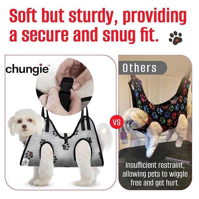 Dog Grooming Hammock for Small Dogs – Pet Restraint for Nail Trimming with Pet Nail Clipper – Dog Sling for Grooming, Pet Hammock for Nail Cutting & Grooming Harness (Legs Spacing: 9-12”)/Max W:30lb)