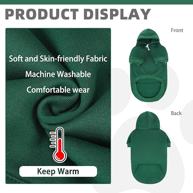 KOOLTAIL Basic Dog Hoodie - Soft & Warm Pet Hoodie Sweater with Leash Hole and Pocket, Dog Winter Coat, Cold Weather Clothes Sweatshirt for Small Medium Large Dogs Puppy Cat Boys Girls Deep Green XXL