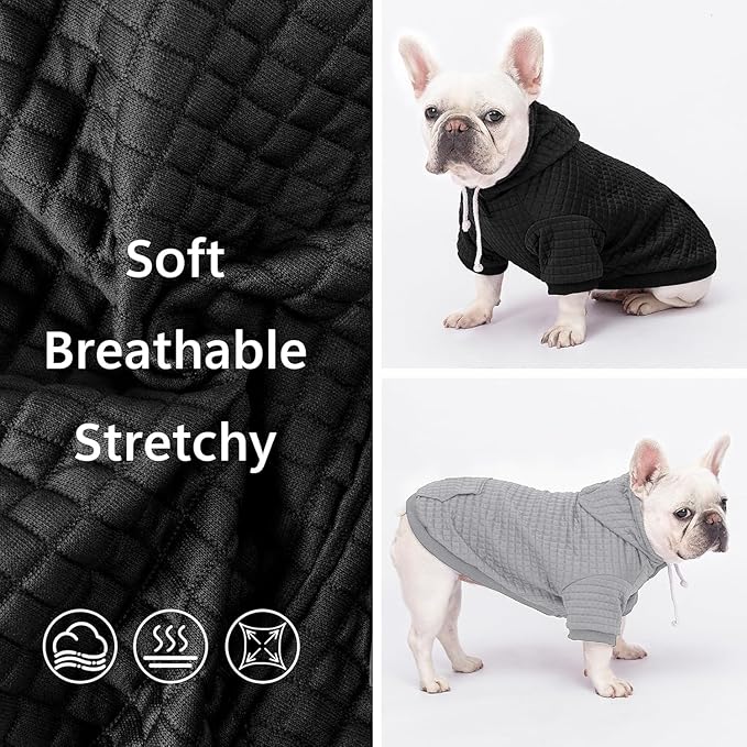 2 Pack Dog Hoodie Sweaters for Small Medium Dogs Warm Dog Clothes for Large Dogs Soft Waffle-Like Laminated Sweatshirt Bulldog (Black, S/M (Back: 13",Chest: 18.5", Neck: 12"))