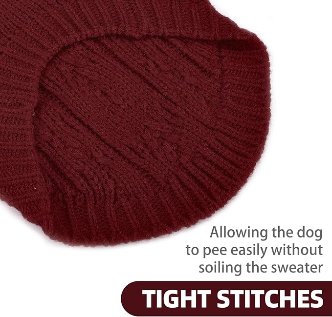 PUPTECK Dog Sweater, Turtleneck Warm Knitted Pullover Coat, Thick Cable Knitwear Clothes in Winter, Pet Apparel Outfits for Large Dogs, for Cold Weather Indoor & Outdoor, Deep Red L