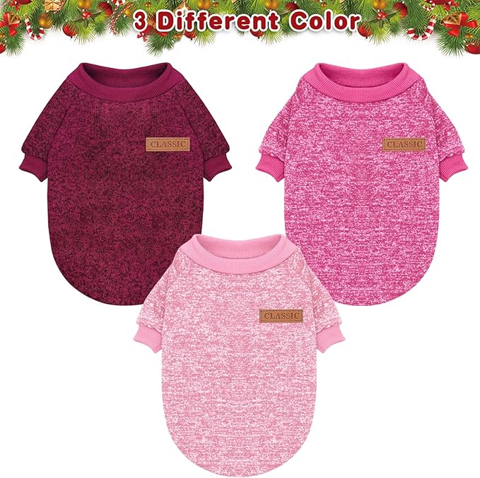 Idepet Pet Dog Classic Knitwear Sweater 3 Pcs, Fleece Coat for Small,Medium Dogs,Warm Pet Dog Cat Clothes,Soft Puppy Customes for Dog Grils Boys,Small