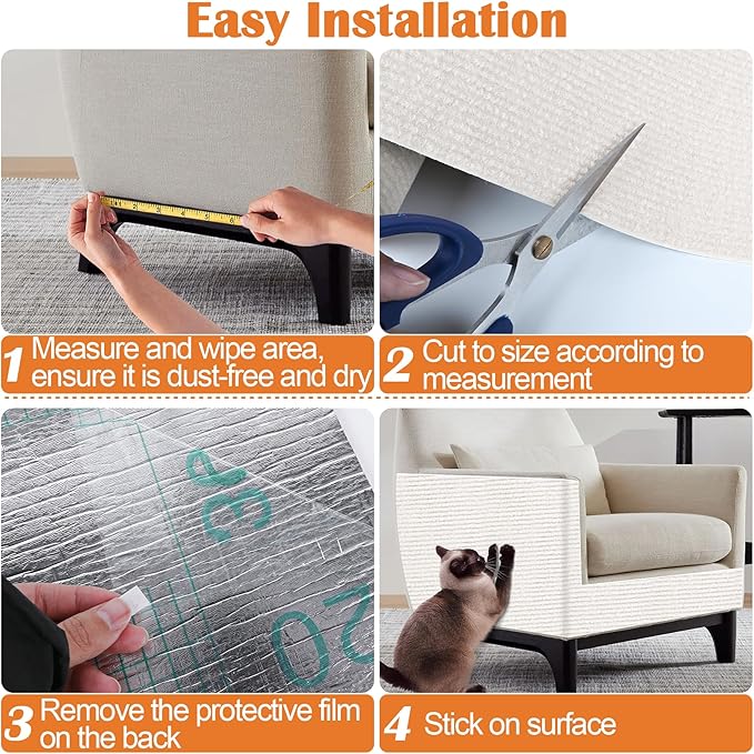 Cat Scratch Furniture Protector - 118" x 13.8" Trimmable Self-Adhesive Cats Claws Scratch Pads, DIY Cat Climbing Couch Protector for Scratch Post Cat Tree Replacement Indoor (Cream White)