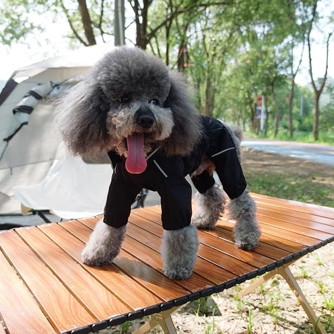 LOVELONGLONG Fleece-Lined Dog Raincoat with Removable Hood – Waterproof Winter Full Body Dog Jacket – Windproof Snowproof Cold-Weather Suit – Black-F 4XL