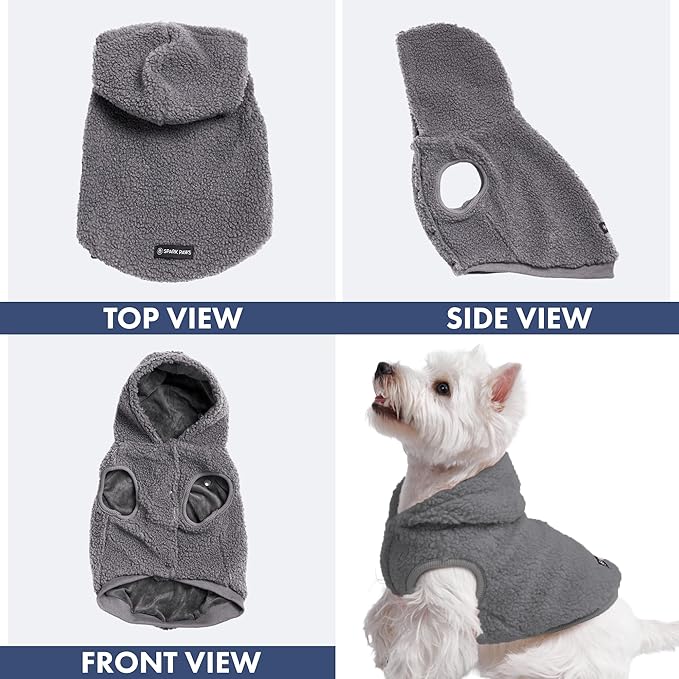 Spark Paws Teddy Dog Sweater, Sherpa Vest with Warm Fleece Lining, Winter Coat Suitable for Small Medium Large XL XXL Breeds - Grey - M