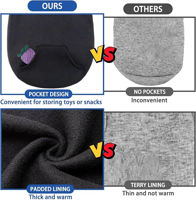 SCENEREAL Dog Hoodie Sweaters for Small Medium Large Size Dogs, Fleece Pet Sweatshirt with Hat and Pocket,Soft Cold Winter All Weather Puppy Clothes for S to XL Sized Dogs,Black (L)