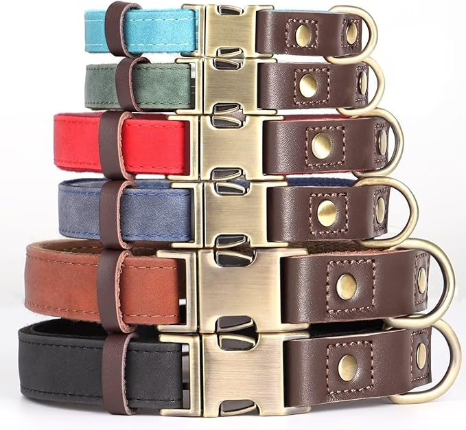 Didog Soft PU Leather Dog Collars for Medium Dogs,Classic Adjustable Dog Collars with Quick Release Metal Buckle,Easy Clean and Comfortable with Nylon Lining,Blue,M Neck 13-19"