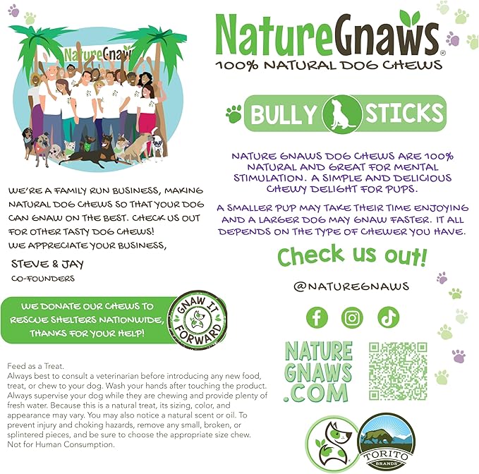 Nature Gnaws Large Bully Sticks for Dogs 11-12" (5 Count) - Thick Long Lasting for Aggressive Chewers and Large Dogs - Natural Beef Dog Chew Bones