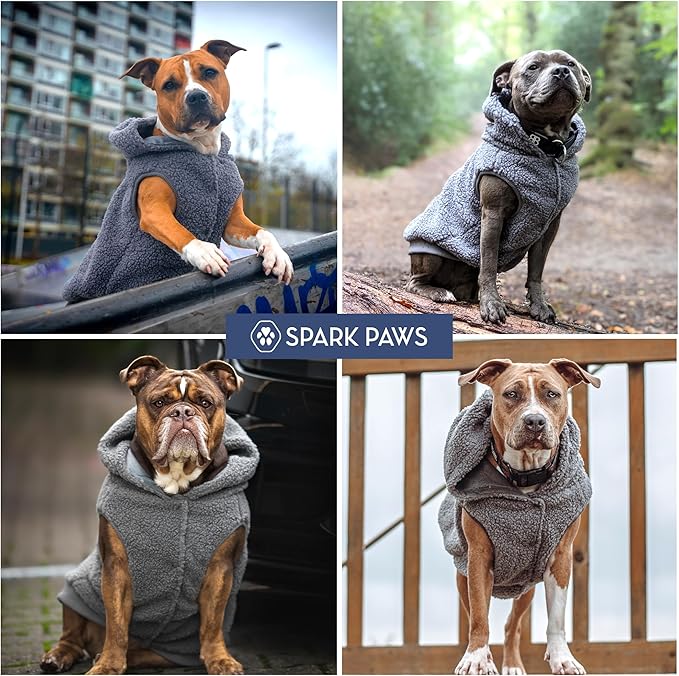 Spark Paws Teddy Dog Sweater, Sherpa Vest with Warm Fleece Lining, Winter Coat Suitable for Small Medium Large XL XXL Breeds - Grey - XL
