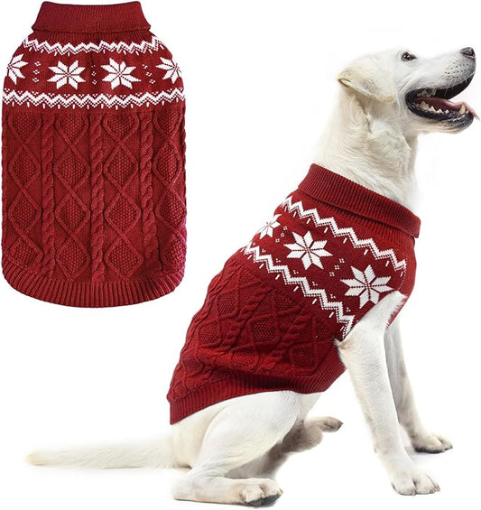 Warm Winter Pink Dog Sweater - Cold Weather Pet Clothes for Small Medium Large Dogs Indoor Outdoor, Soft Classic Knit Puppy Apparel Coat, Dark Red, M