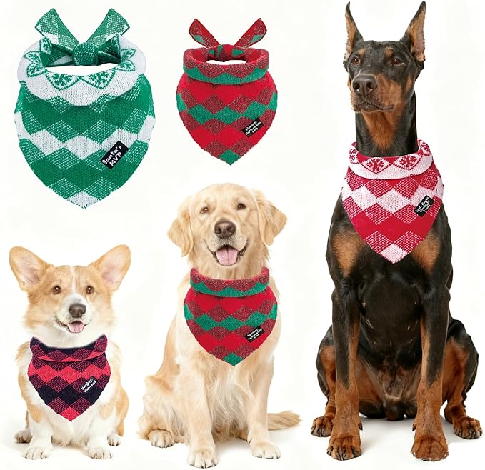 4-Pack Knitted Dog Bandanas with Slogans - Soft Warm Bandana for Small Medium Large Dogs, Winter Dogs Accessories Boy & Girl, Scarf for Birthday Holiday，Cute Dog Gifts