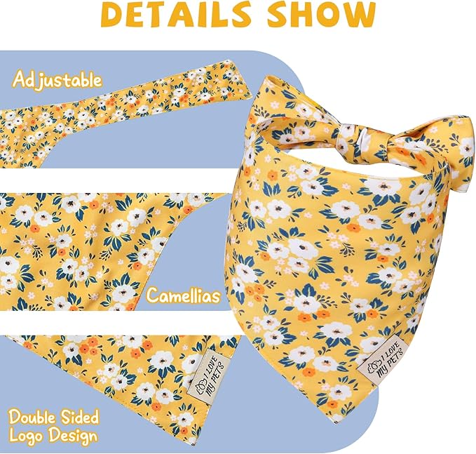 SCENEREAL Summer Floral Dog Bandana, Double Side Dog Scarf for Small Medium Large Dogs Cats Puppy,Holiday Bandanas for Dogs Boys Girls, Premium & Soft Fabric Pet Accessories for Birthday Party Days