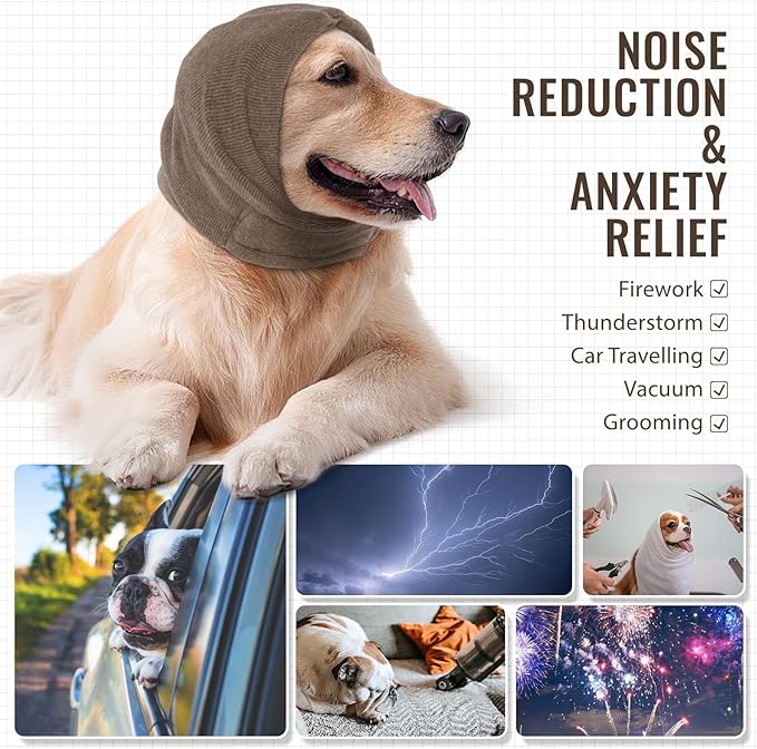 IDOMIK Dog Calming Hoodie No Shake Ear Wraps for Dogs, Quiet Head Covers for Noise Reduction & Anxiety Relief, Dog Ear Covers Muffs Head Wraps for Bath Hematoma Grooming Firework Force Drying
