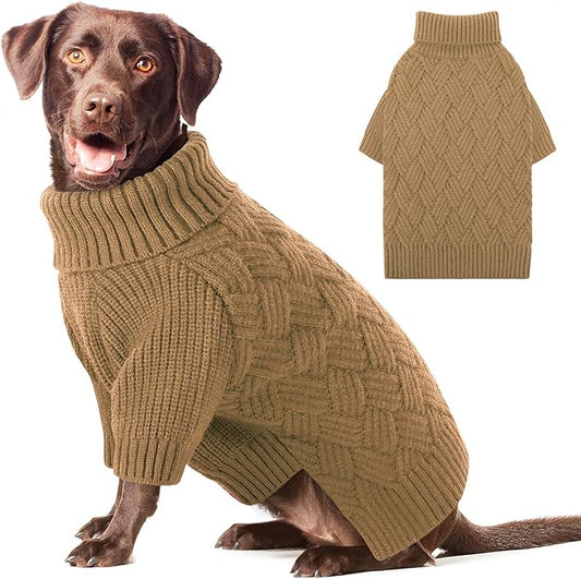 AOFITEE XL Dog Sweater, Dog Sweater Large Size Dogs, Large Dogs Sweaters for Female Male, Turtleneck Thick Warm Knitted Winter Fall Pet Sweatshirt, Solid Pet Halloween Costume (Brown, XLarge)