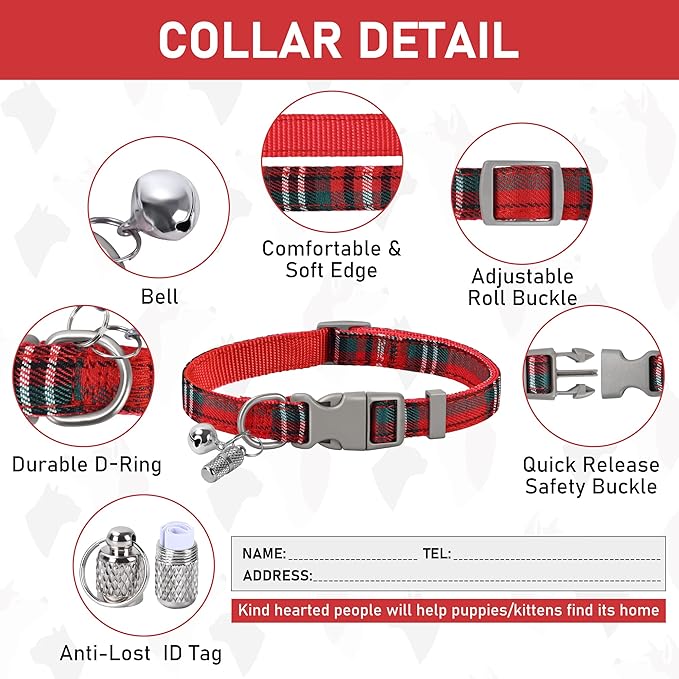 GAMUDA Small Dog Harness Collar and Leash Set, Step in No Chock No Pull Soft Mesh Adjustable Dog Vest Harnesses Plaid Reflective for Dogs Puppy Cats Kitten Rabbit (Warm Red, L)