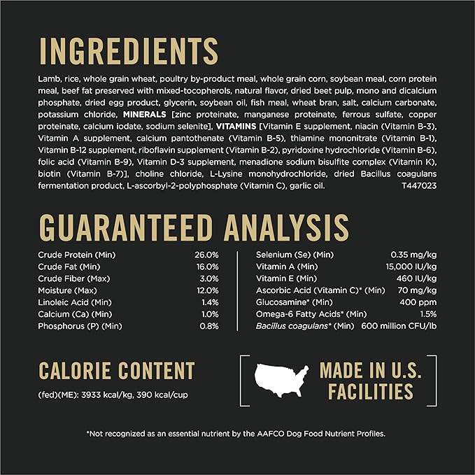 Purina Pro Plan Complete Essentials Shredded Blend Lamb and Rice High Protein Dog Food with Probiotics for Dogs - 15 lb. Bag