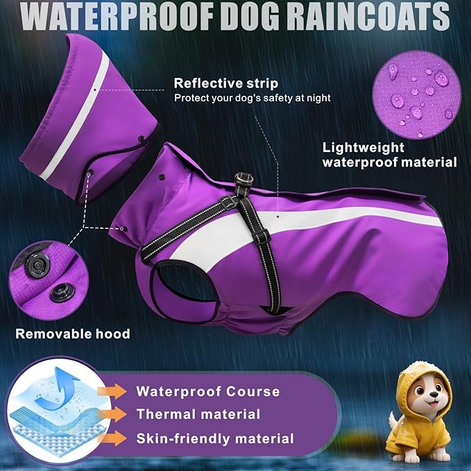 Mosucoirl Dog Raincoat Waterproof Raincoats for Dog Reflective Dogs Rain Jackets with Hood Hoodie Pet Rain Poncho Coat for Small Medium Large Dogs Puppies S-XXL (Purple, S)