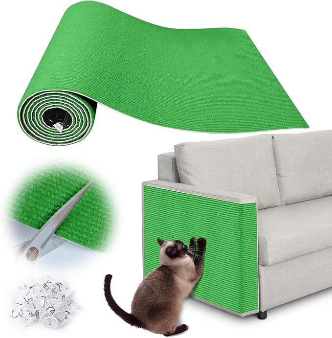Cat Scratch Furniture Protector - 138" x 15.8" Trimmable Self-Adhesive Cats Claws Scratch Pads, DIY Cat Climbing Couch Protector for Scratch Post Cat Tree Replacement Indoor (Green)