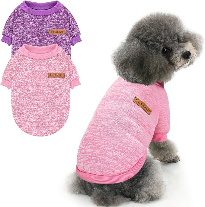 2 Pieces Pet Dog Classic Knitwear Sweater, Fleece Coat for Small,Medium Dogs,Warm Pet Dog Cat Clothes,Soft Puppy Customes for Chihuahua Yorkshire Tzu (Pink Purple,XS)