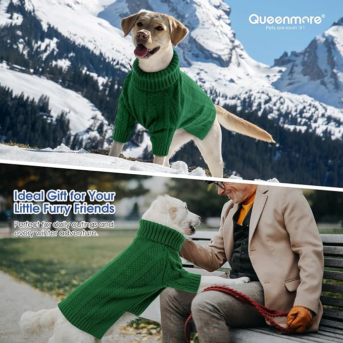 Queenmore Dog Sweaters for Medium Dogs Girls Boys,Soft Dog Sweater Christmas,Turtleneck Pullover Pet Sweaters Knitwear Outfit for Holiday,Knitted Soft Thick Warm Sweater for Bulldog,Dachshund(Green,M)