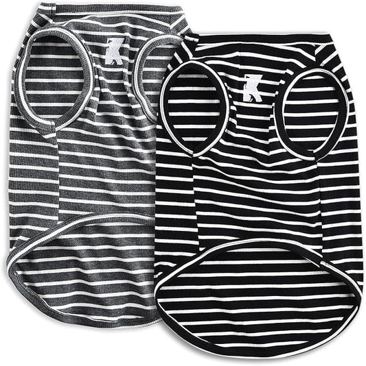 Koneseve Dog Shirt Vest Lightweight Stretchy Dog T-Shirts Soft Cool Sleeveless Stripe Vests Breathable Clothes for Puppy Kitty Cats Small Medium Large Dogs 2 Pack Black + Grey [ 2XL ]